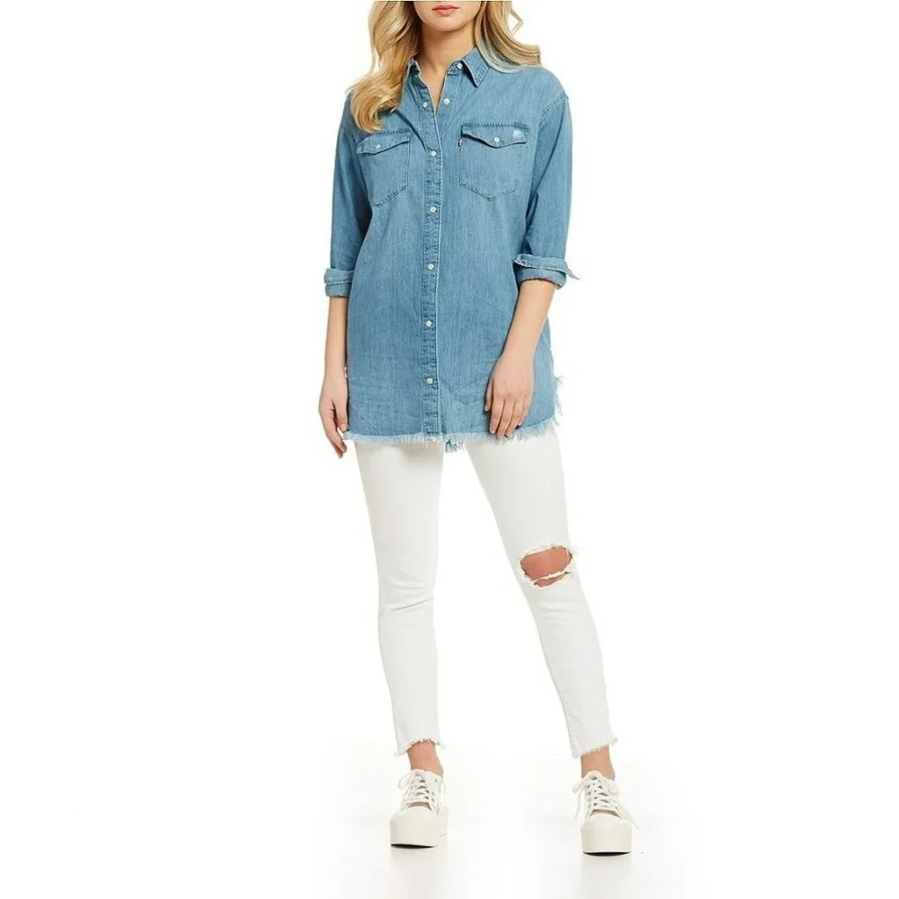 Levi's® 721 White High Rise Destructed Frayed Ankle Skinny Jeans Size 27